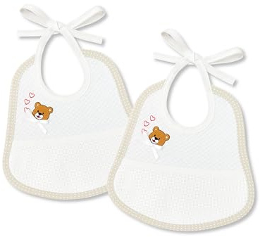 Filet - Bavaglini Neonato Personalizzabili 2 pezzi |Ricamo Orsetto & Cuori | Tela Aida | Chiusura con Laccetti | 100% Cotone | Unisex | 20x20 cm