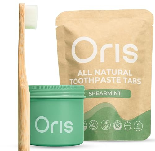 Oris Starter Bundle – 1 Month Supply: Natural Toothpaste Tablets | Fluoride-Free, Travel-Friendly, Kid-Safe with Enamel-Strengthening Nanohydroxyapatite (62 Count (Pack of 1), Spearmint)