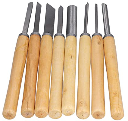 Scalpelli per Legno, 8 Pezzi Scalpelli per Legno HHS Set di Strumenti per Troncatura Kit di Utensili per Tornio per Legno Lavorazione del Legno Taglio Intaglio Modellazione,