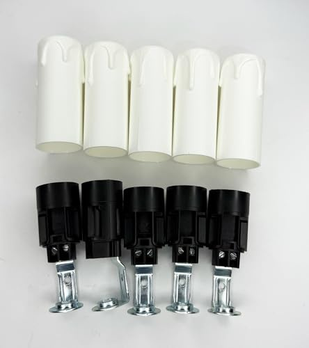Kit 5 Portalampada E14 attacco piccolo Finta Candela colore, Avorio, Bianco e Antichizzato, Termoplastica, Fissaggio Filettato 6,5 cm - 8,5 cm - 10 cm (BIANCO, ALTEZZA 6,5 CM)
