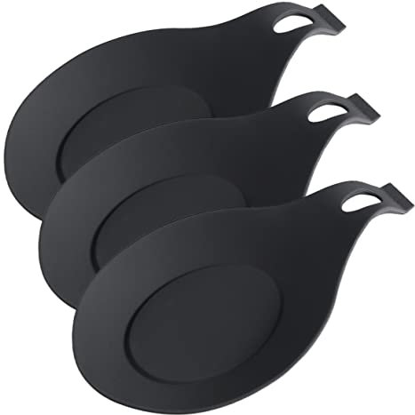Garneck Soporte De Silicona Para Cucharas De Mesa Negro, Resistente, Antideslizante, Material Grueso, Práctico Para Cocina y Restaurante, Juego De 3 Unidades