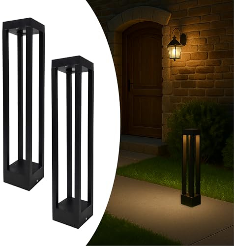 LED ATOMANT Pack 2x Balizas Exterior Jardin 7W, color blanco frio 6500K, IP67 Impermeable, 750LM Poste de iluminacion LED negro antracita de metal para Caminos