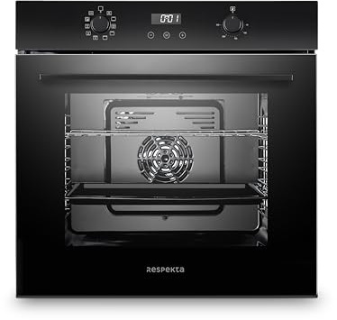 Respekta inbyggnadsugn i glas, självständig / 10 uppvärmningslägen/LED-timer och touchkontroll / 73 liters volym/infällbara vred/A+ / i svart / AB701-19
