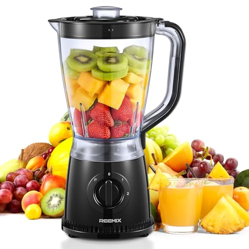 Blender 1.5L Plastic Jug Blender, 2 Speed Settings + Pulse, Stainless-Steel Blades, Dishwasher-Safe Pitcher for Smoothies, Crushing Ice & Family Meals