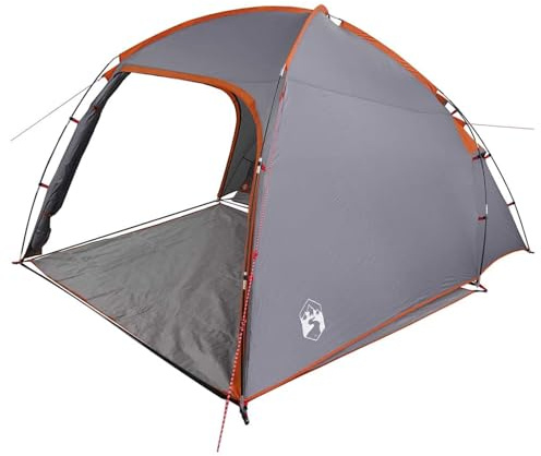 Gecheer Tenda con tetto, Grigio e arancione, 370 x 230 x 185 cm, Poliestere e rete di poliestere, resistente al vento, per campeggio familiare