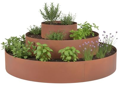 Relaxdays Spirale per Erbe Aromatiche in Acciaio, Set 3 Pz, Ø 30/60/90 cm, H 20 cm, Effetto Ruggine, Marrone