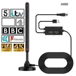 TV Antenna High Gain Digital, 4K TV Aerial with Magnetic Base for indoor and Outdoor Use, DVB-T/T2, Portable Amplifier Signal Booster, Can Receive Free Local Channel Programs and Live Sports Events