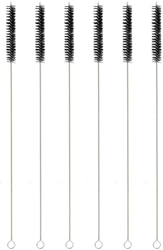 Set de 6 cepillos de Limpieza extralargos 30,5 cm, diámetro 12 mm, Muelle Flexible de Metal y Nailon, para cafeteras, pajitas Reutilizables y Tubos de Leche, Color Negro
