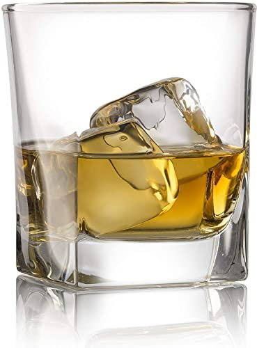 Whiskeyglas mit Granit-Kühlsteinen, 284 ml, schwere Basis, Barware, Gläser für Scotch, Bourbon und Cocktail-Getränke, 4 Stück