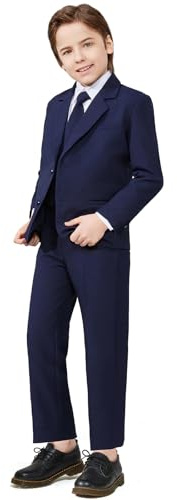 Luca Gabriel Toddler Boys' 5 Piece Classic Fit No Tail Formal Navy Blue Dress Suit Set with Tie and Vest - Size 8