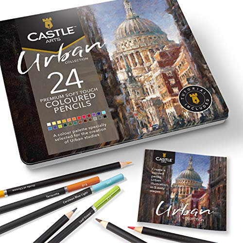 Castle Art Supplies 24 urbane Buntstifte Set für erwachsene Künstler | ideale Skizzier-, Mal-, Zeichnungsqualität, glatte Kerne | überlegene Misch- und Schichtleistung für Ergebnisse