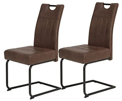 Hela Tische, 2er Set Esszimmerstuhl Schwingstuhl Betty, Bezug Mikrofaser Brau, Metsallgestell Schwarz, Lehne mit Griff