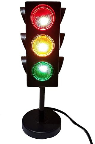 Kicko 11-Inch Traffic Lights Lamp with Base - 4-Mode Color Changing Stop Light Lamp for Kids’ Bedroom, Party Decoration or Playroom - Battery or USB Powered Mini Lighting - Ideal Traffic Light Decor