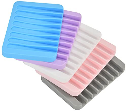 FOROREH 5Pcs Seifenschale Silikon, Seifenhalter Dusche, Fallhalter Selbstentleerender Seifensparer Wasserfall Anti-Rutsch für Dusche Badezimmer Küche
