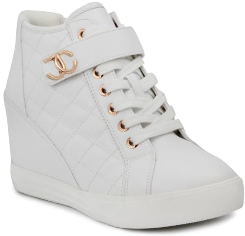 Juicy Couture Womens Wedge Sneakers High Top Womens Sneakers with Wedge, Wedgies Sneakers for Women-Journey 9.5 White