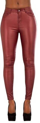 Glook Pantaloni Donna in Similpelle a Vita Alta, Skinny Fit con Tasche Posteriori Funzionali Stile Elegante e Moderno (S, Borgogna)