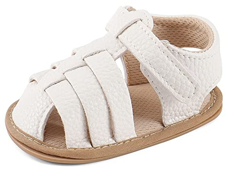 MASOCIO Sandalias Bebe Niña Niño Verano Cerrados Zapato Primeros Pasos Bebé Recién Nacido con Suela Goma Antideslizante Talla 19 6-12 Meses Blanco