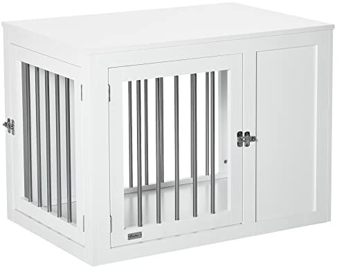 PawHut Furniture Style Dog Crate with Two Doors, End Table Pet Cage Kennel with Locks, for Medium Dogs - White