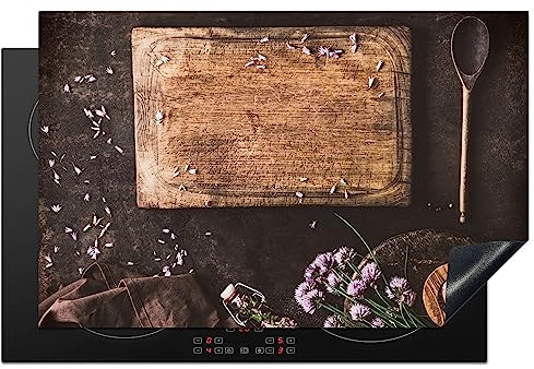 KitchenYeah© Cubre Vitrocerámica - Protector Vitroceramica Induccion 80x52 cm - Tapa Vitroceramica - Protector de Vitroceramica Tabla para picar - Hierbas - Cuchara - Cocina
