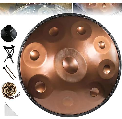 9/10 Noix Handpan in D Minor - 440Hz 22 Steel Drum With Soft Bag, 2 Hammers, Stand for Sound Healing, Meditation