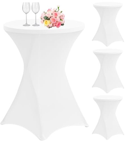 4er-Set Stretch Stehtisch Husse für Bistrotisch Ø 80-85 cm, Spandex Stretch Tischdecke, Verstärkung im Fußbereich, Für Hochzeit Geburtstagsfeier Hussen für Stehtische und Bistrotische（80×110cm,Weiß）