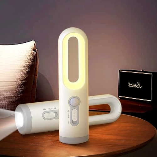 YZYOE Torcia elettrica ricaricabile del comodino con sensore di movimento, Luce bianca portatile all'aperto e luce calda due in una luci, Campeggio Homework Protezione degli occhi Luci notturna.