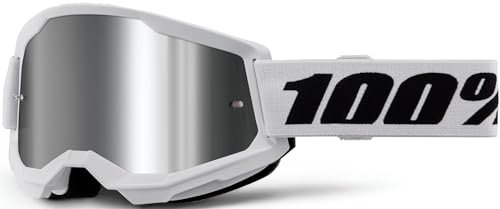 100% Strata 2 Youth MX Offroad Brille weiß mit silbernen verspiegelten Gläsern