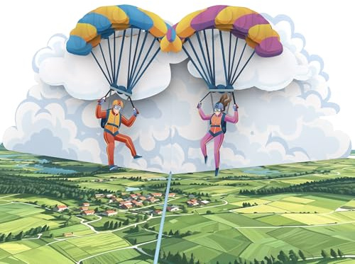 MOKIO® Tarjeta Pop-Up – Parapente/Paracaidismo – Tarjeta regalo 3D para un cumpleaños, tarjeta de felicitación emergente para un vuelo en parapente o biplaza