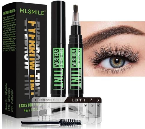 EONFAVE Wasserfeste Augenbrauenfarbe, Rotierende Flüssige Augenbrauen Tattoo Augenbrauenfarbe Set mit Stempel, Semi-permanentes Flüssiges Augenbrauengel, Braun