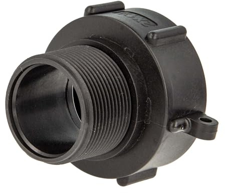 tecuro IBC adapter anslutningslock med grov gänga S60 x 6 och yttre gänga 1 1/2 tum (DN40), HDPE, tillbehör för tank regntunna vattentank – 703112