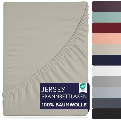 BRB Home Spannbettlaken 120x200cm - Spannbetttuch für Dicke Matratzen bis zu 27 cm 100% Baumwolle Oeko-TEX Zertifiziert Bettlaken Jersey Bettware Bettbezug für Boxspringbett (Hellgrau - 120x200)