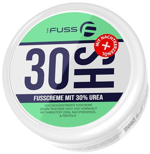 Mr. Fuss Hornhautentferner Urea Creme 30% | Fußcreme Hornhaut Entfernen Fuß | Skin Care Fußpflege | Schrundensalbe Füße | Mit Nachtkerzenöl Glycerin und Propolis 200ml
