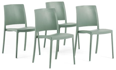 SIEDITI FUORI E DENTRO Chaises de Jardin en polypropylène avec Fibre de Verre, chaises empilables pour extérieur ou intérieur, Design Moderne et Minimaliste - Maria (4 chaises, Vert Sauge)