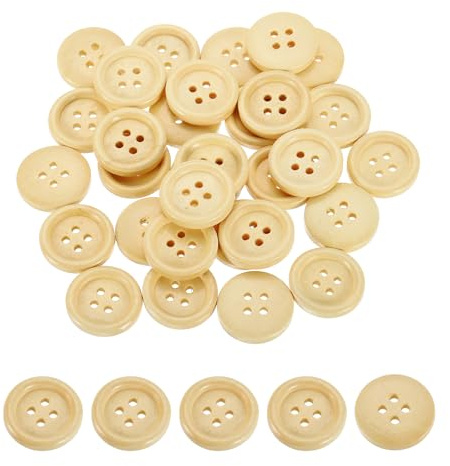 QUARKZMAN 50 stycken träknappar, 20 mm (13/16) 4-håls runda träknappar för sömnad, knapphantverk, flatback för sömnad, gör-det-själv, hantverk, kläder, naturligt trä