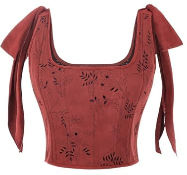 FCCAM Corset Top da donna, vintage, corpetto tradizionale Rapunzel, corsetto medievale, Colore: rosso, S