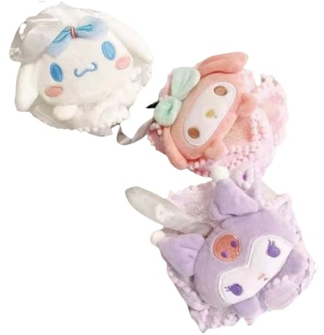 FEIFEI'S BOW 3PCS Kids Women Girls Cute Kitty Mesh Bath Shower Puff Sponge Loofahs, Children's Cartoon Bath Spong Durable Mesh Pouf Ball for Luxurious Shower Experience (Set01)