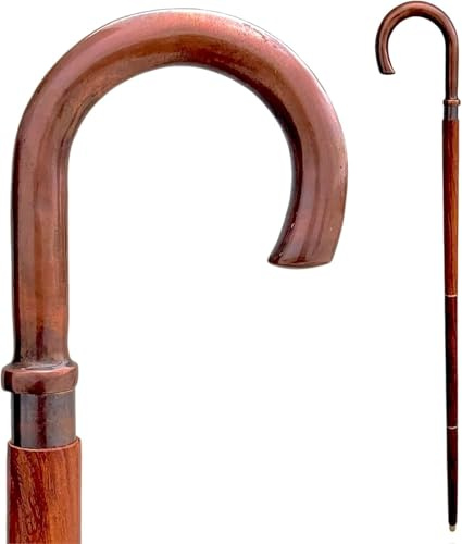 Classic Wooden Walking Cane, 3-Piece Handcrafted Design, Walnut Finish, Round Handle, Rubber Tip, Lightweight Support Stick for Men and Women