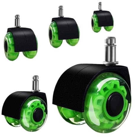5 Stück 2-Zoll-Doppelrollen, leichtgängig und leise, transparente Schwenkrollen for Büro- Gaming-Stühle(Green)