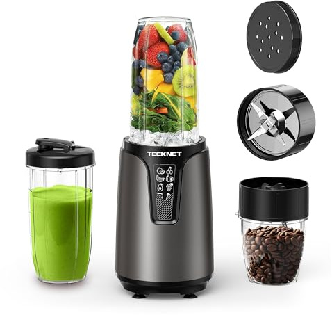 TECKNET 1000W Smoothie Maker, Smoothie Mixer mit 2 BPA-freie Becher (500ml&150ml), Standmixer Klein mit Kreuzklingen aus Edelstahl 304, Smoothie Maker to go für Milchshakes & Smoothie & Babynahrung