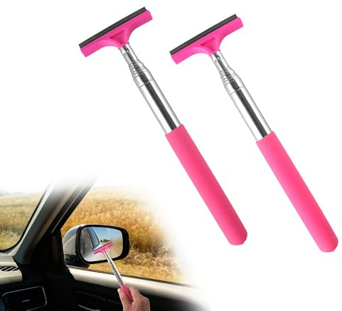 GHLIANGZHOU 2PCS Pink Retractable Car Mirror Wiper, Window Cleaner | Small Squeegee for Rearview Mirrors, Windshields, Shower Rooms, Bathroom Mirrors.