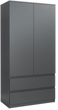 meble masztalerz Armoire Chambre avec 2 Tiroirs Anthracite 180x90x50 cm | Meuble à Chaussures Haut, Armoire de Couloir Étroite, Meuble de Rangement Polyvalent avec Étagères