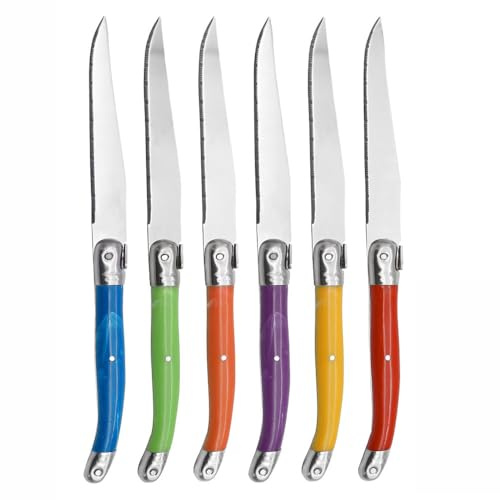 Murago 6er Set Color Steakmesser - Edelstahl Fleischmesser Pizzamesser Steakmesser Messer Gastronomie bunte bunt im Geschenkkarton