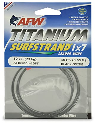 American Fishing Wire Titanium Surfstrand Bare 1x7 Titanium Leader Wire, Black, 50 Pound Test, 10 Feet