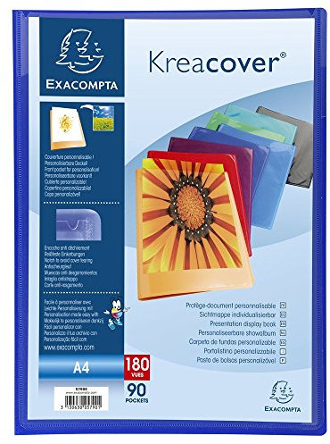 Exacompta - Réf. 5790E - 1 Protège-documents Kreacover Chromaline - 90 pochettes cristal lisse - 180 vues - pour A4 - dim 24 x 32cm - couverture en polypro semi-rigide - 8 couleurs aléatoires