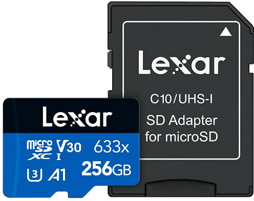 Lexar High-Performance 633x 256GB Micro SD Card, microSDXC UHS-I Card w/ SD Adapter, Up to 100MB/s Read, TF Card for Smartphones, Tablets, and Action Cameras (LSDMI256BBEU633A)