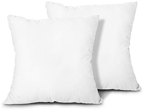 EDOW Throw Pillow Inserts, Set of 2 Lightweight Down Alternative Polyester Pillow, Couch Cushion, Sham Stuffer, Machine Washable. (White, 18x18)