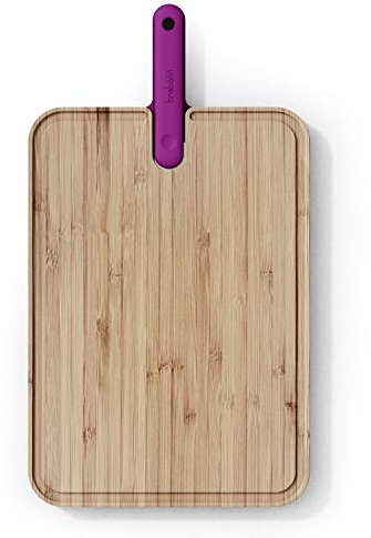 Trebonn - Artù Integrated Knife Chef, Tagliere in bambù con Coltello Chef Integrato, 43x24x2.2 cm. per Le Carni, con Scanalatura per Il Drenaggio dei Liquidi