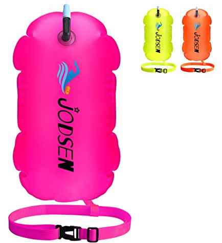 Jodsen Schwimmboje,Schwimmwagen im Freien,Aufblasbare Schwimmen Boje und Trockensack,Swim Bubble,für Open Water Kinder Triathlon Sport Schnorcheln Rennen Ausbildung Zubehör,Gut sichtbarer (Rose)