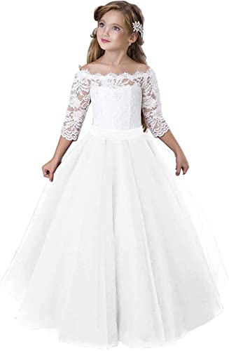 Aibaowedding Vestido de princesa para niña, vestido de flores, vestido de dama de honor, vestido de princesa, vestido de tul y encaje, vestido de cóctel, elegante, vestido de noche largo, vestido de