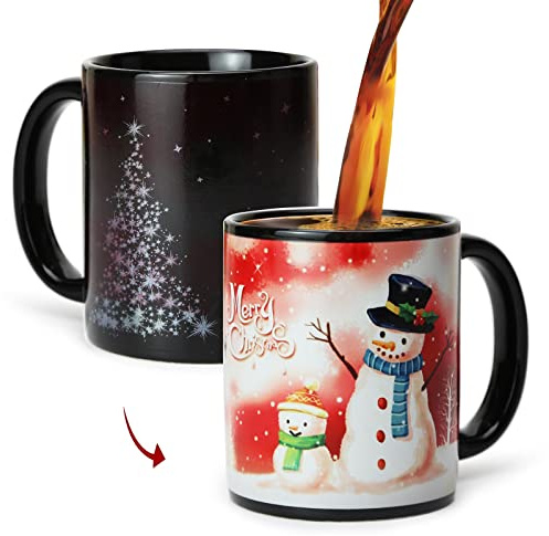 Heat Sensitive Christmas Mug 11 oz - Magic Color Changing Coffee Cup with Gift Box - Funny Holiday Present for Women, Men, Family & Friends